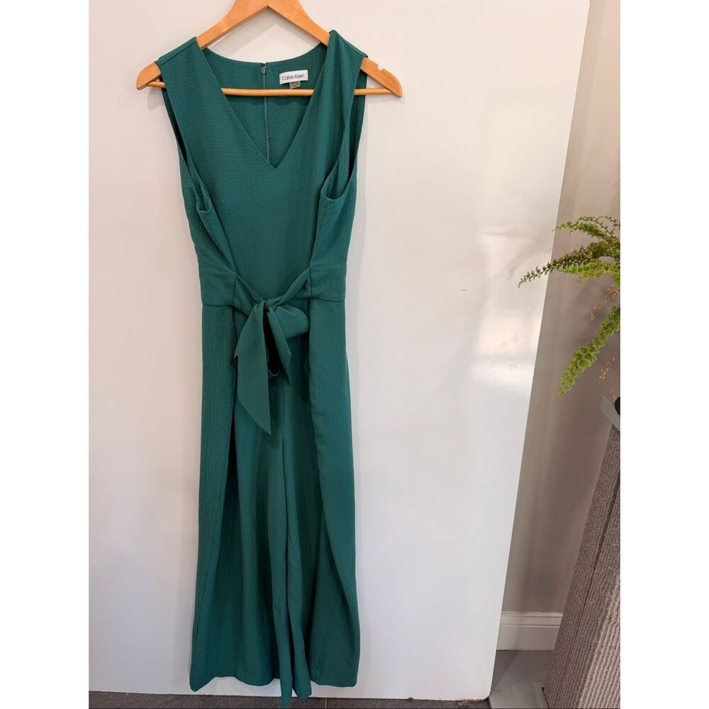 Calvin Klein Teal Green Tie Waist Jumpsuit Sz 12
